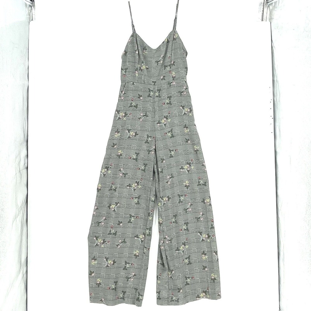 LUSH Jumpsuit‎ Wide Leg Sleeveless Keyhole Tie Back Glen Plaid & Floral Size M